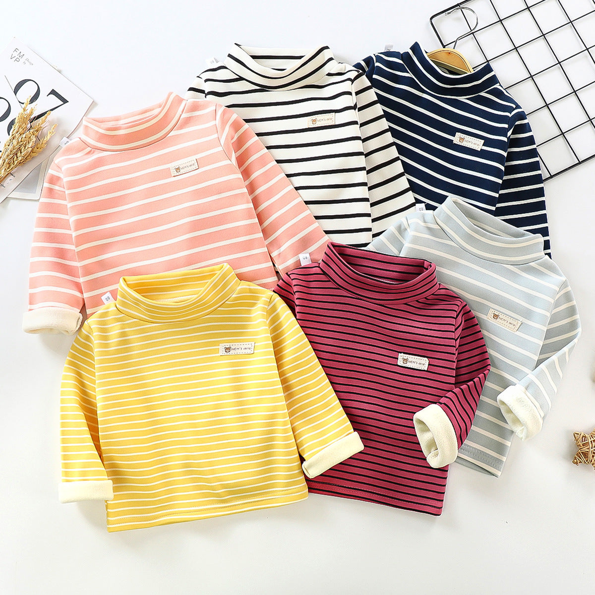 Kids Toddler Boys Girls Casual Basic Stripe Print Fleece Long Sleeve T-Shirt