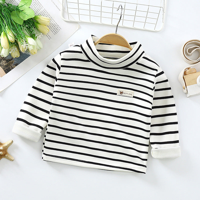 Kids Toddler Boys Girls Casual Basic Stripe Print Fleece Long Sleeve T-Shirt