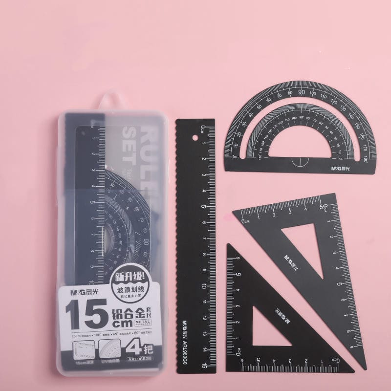 4pcs/set Student Stationery Metal Ruler