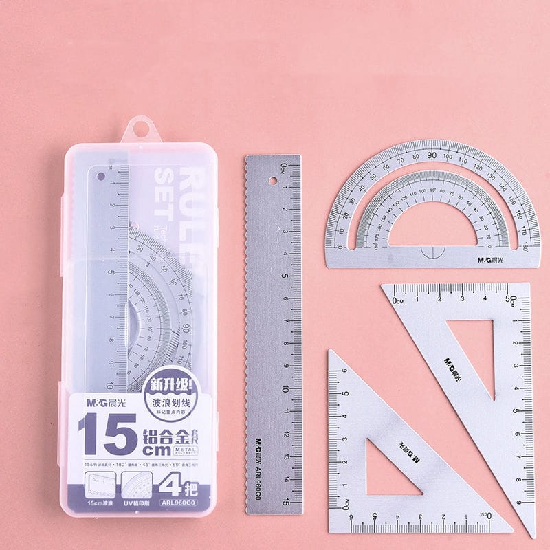 4pcs/set Student Stationery Metal Ruler