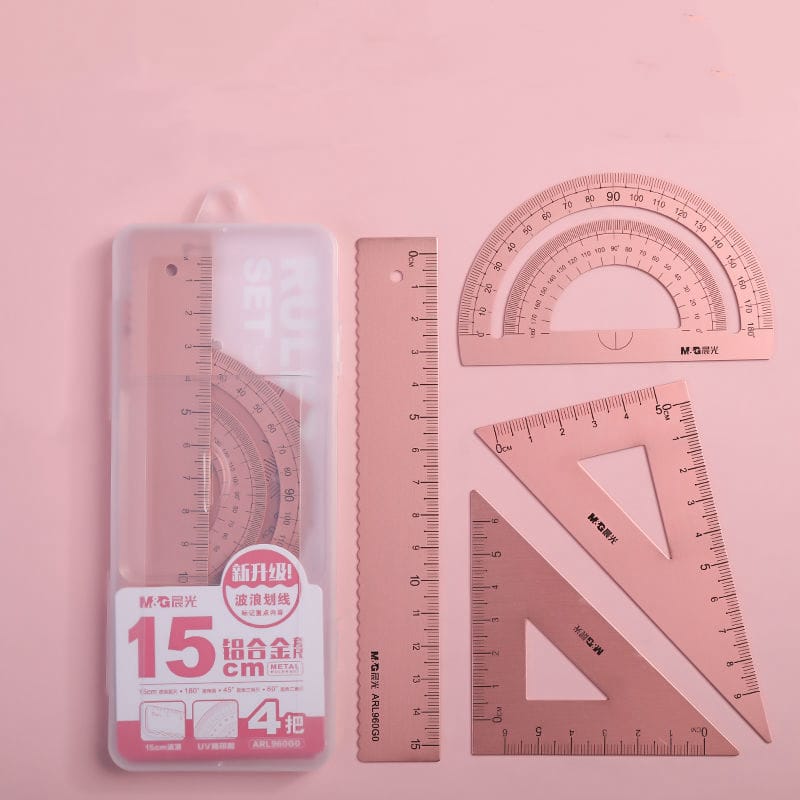 4pcs/set Student Stationery Metal Ruler