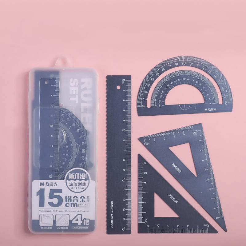4pcs/set Student Stationery Metal Ruler