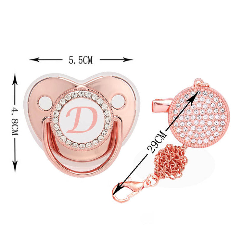 Baby 26 Letter Rose Gold Rhinestone Decor Weaning Soothing Pacifier