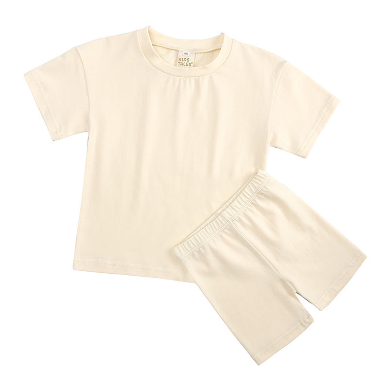 Women Solid Color Crew Neck T-Shirt and Shorts Two-Piece Set