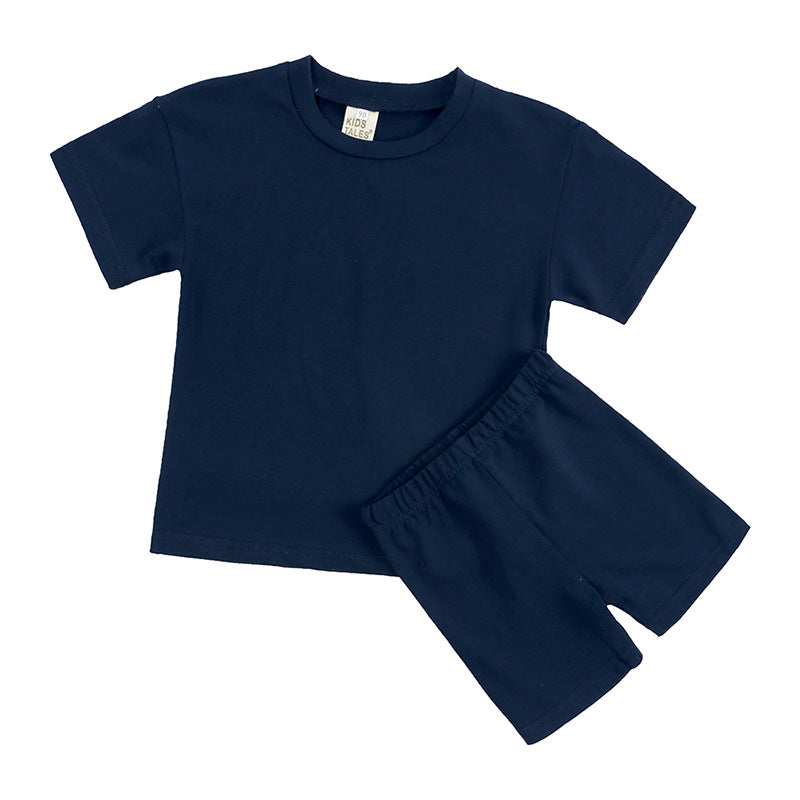 Women Solid Color Crew Neck T-Shirt and Shorts Two-Piece Set