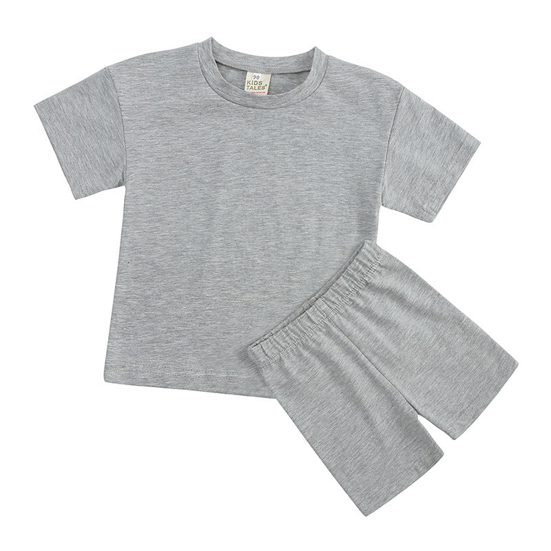 Women Solid Color Crew Neck T-Shirt and Shorts Two-Piece Set