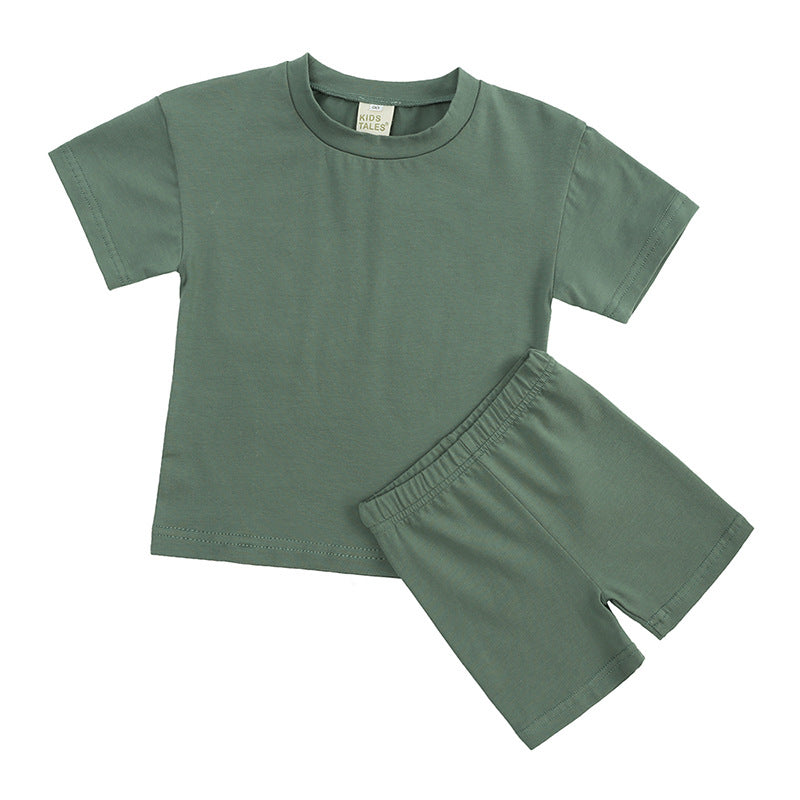 Women Solid Color Crew Neck T-Shirt and Shorts Two-Piece Set