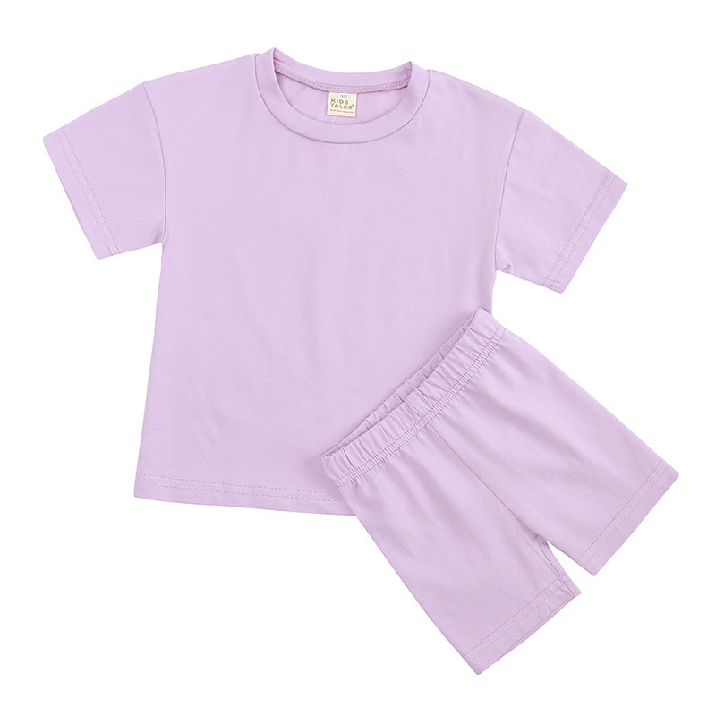 Women Solid Color Crew Neck T-Shirt and Shorts Two-Piece Set