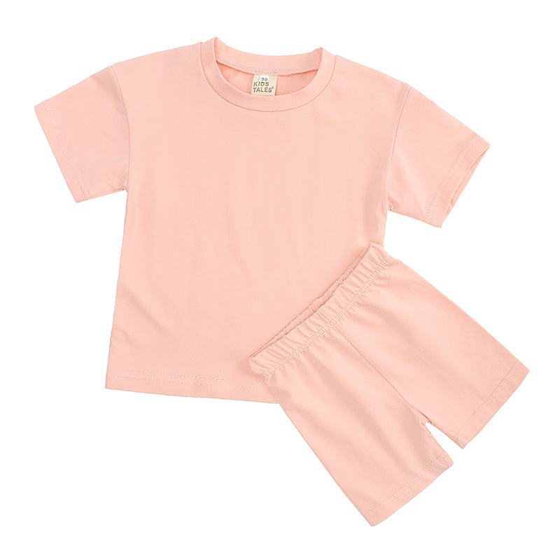 Women Solid Color Crew Neck T-Shirt and Shorts Two-Piece Set