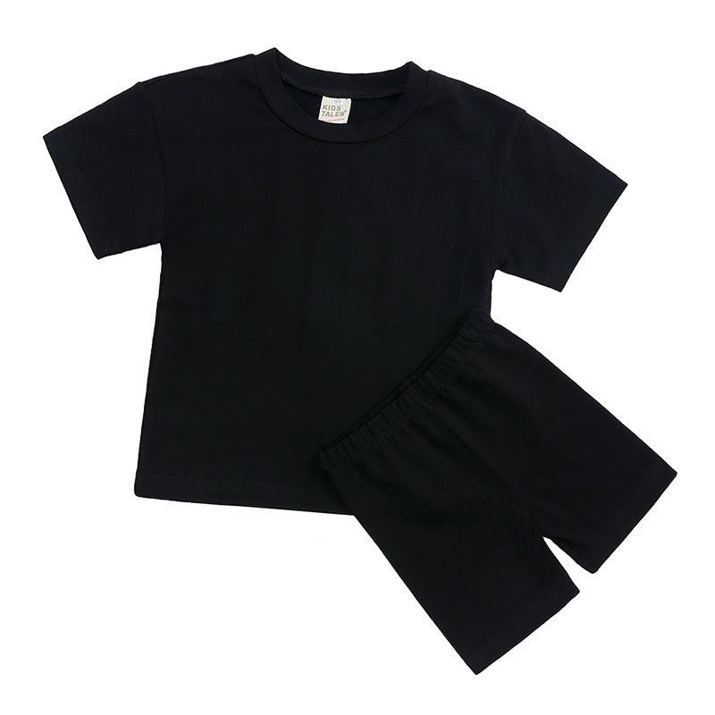 Women Solid Color Crew Neck T-Shirt and Shorts Two-Piece Set