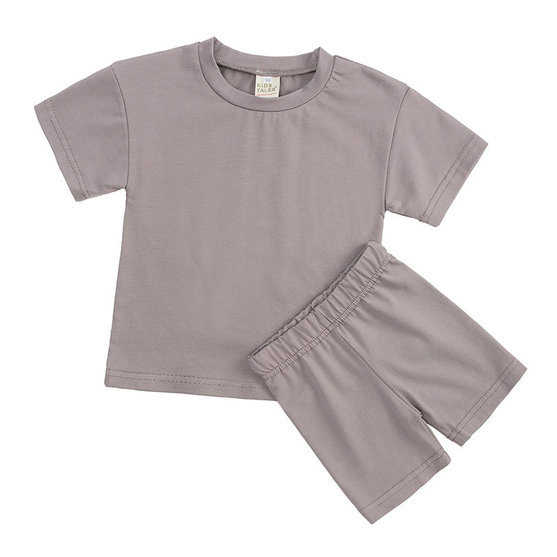 Women Solid Color Crew Neck T-Shirt and Shorts Two-Piece Set