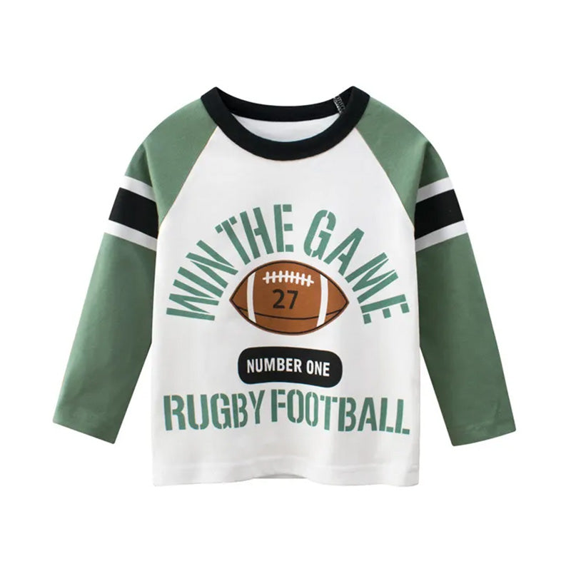 Kids Toddler Boys Casual Cute Alphabet Rugby Print Long Sleeve T-Shirt