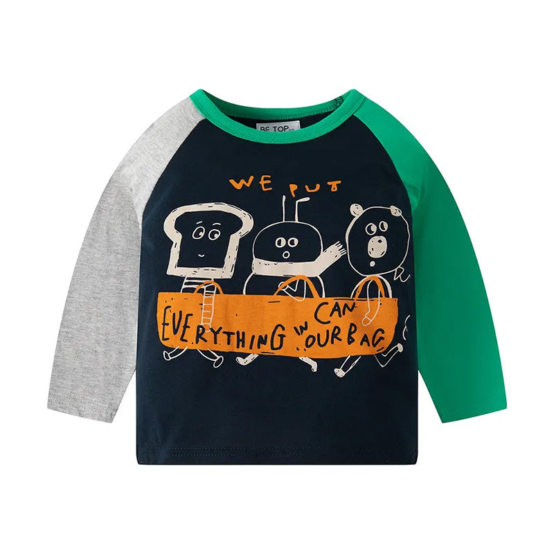 Kids Toddler Boys Casual Cute Alphabet Cartoon Print Long Sleeve T-Shirt