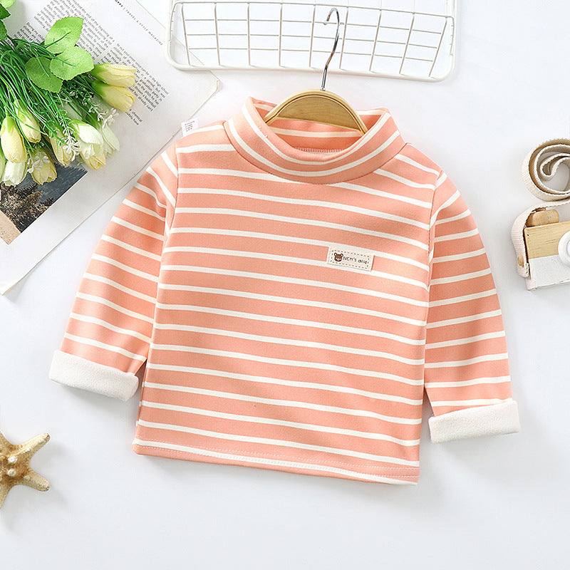 Kids Toddler Boys Girls Casual Basic Stripe Print Fleece Long Sleeve T-Shirt