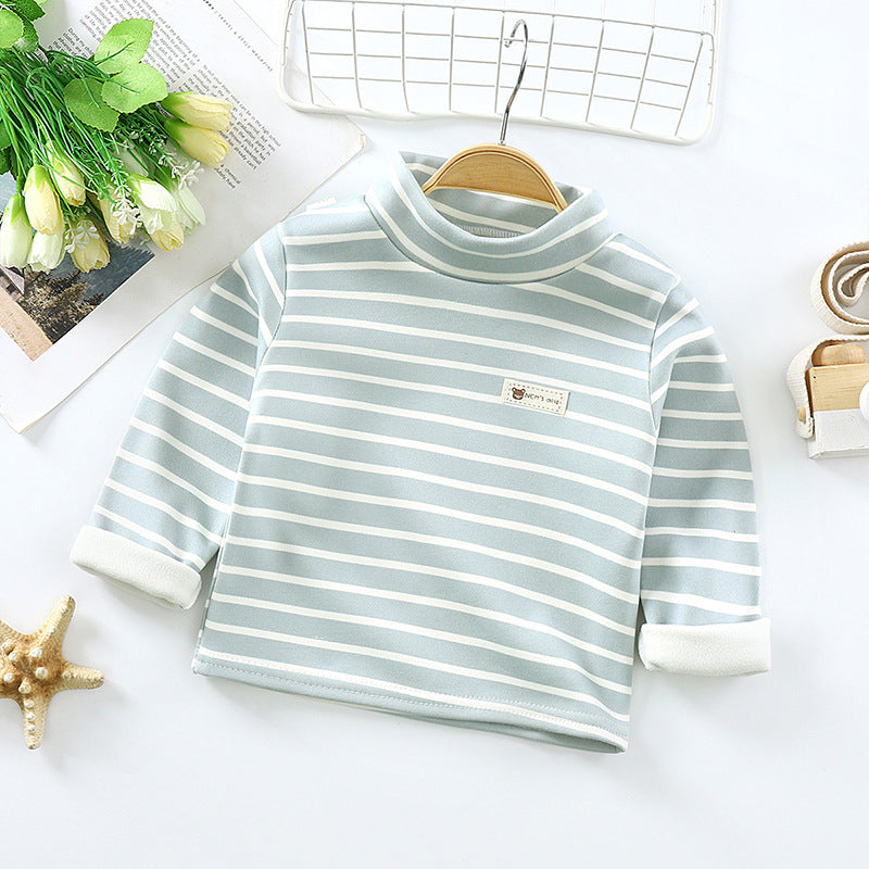 Kids Toddler Boys Girls Casual Basic Stripe Print Fleece Long Sleeve T-Shirt