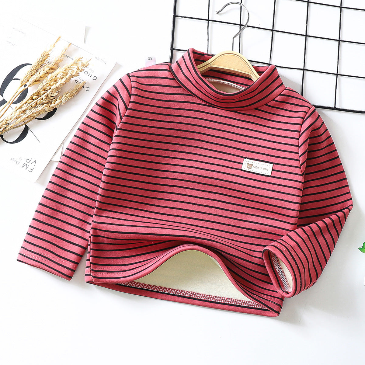 Kids Toddler Boys Girls Casual Basic Stripe Print Fleece Long Sleeve T-Shirt