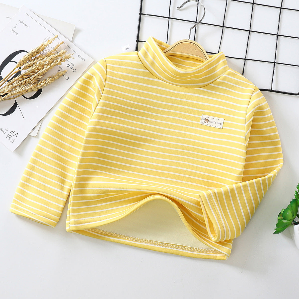 Kids Toddler Boys Girls Casual Basic Stripe Print Fleece Long Sleeve T-Shirt