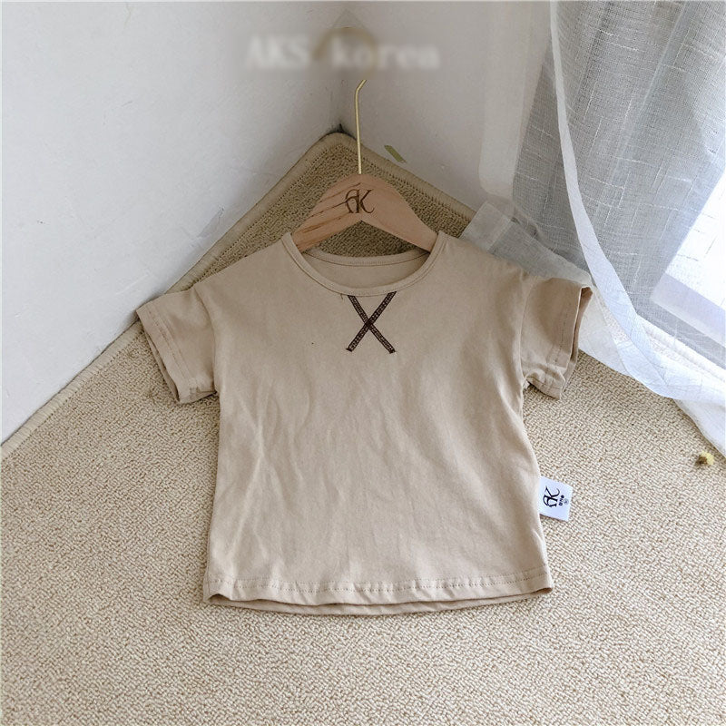 Kids Casual Solid Color Round Neck Short Sleeve T-shirt