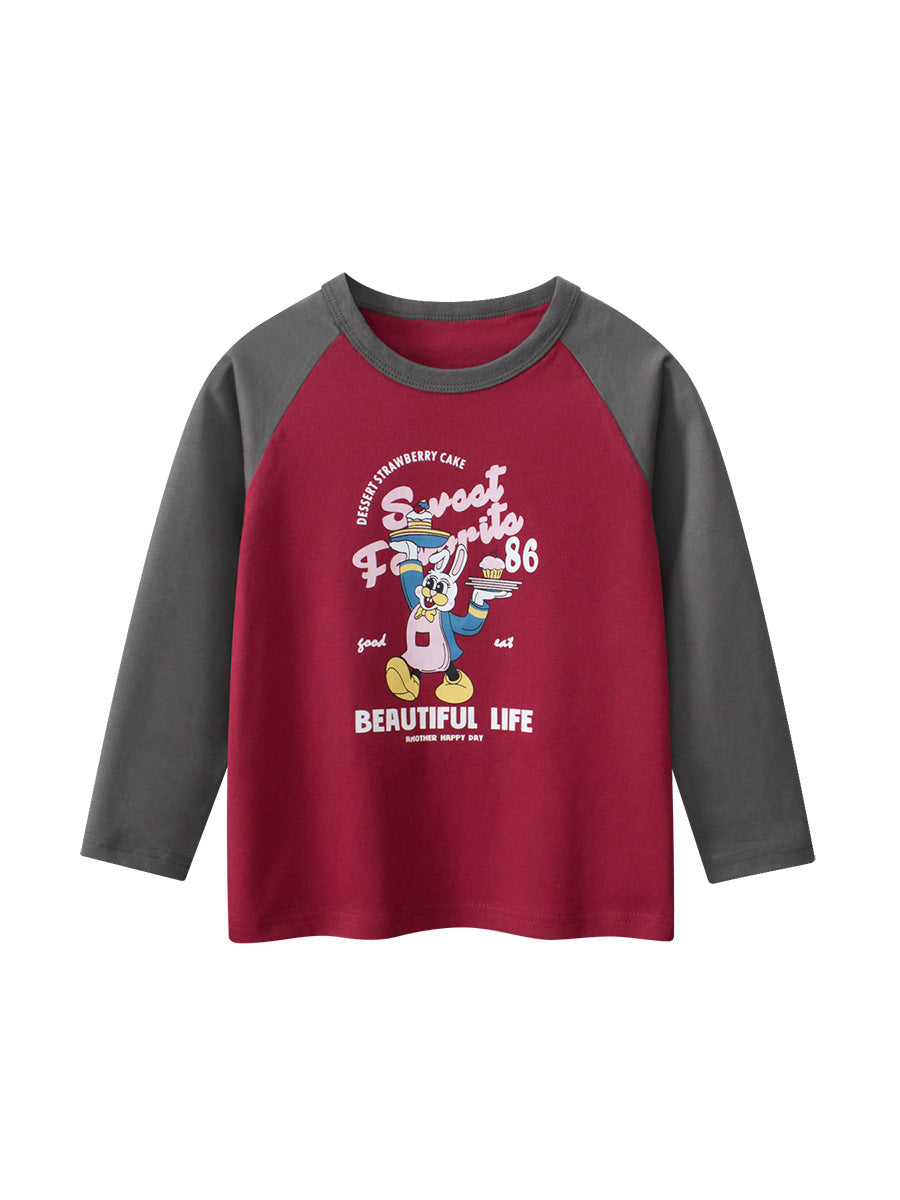 Kids Toddler Boys Girls Casual Cute Alphabet Cartoon Print Long Sleeve Round Neck T-Shirt