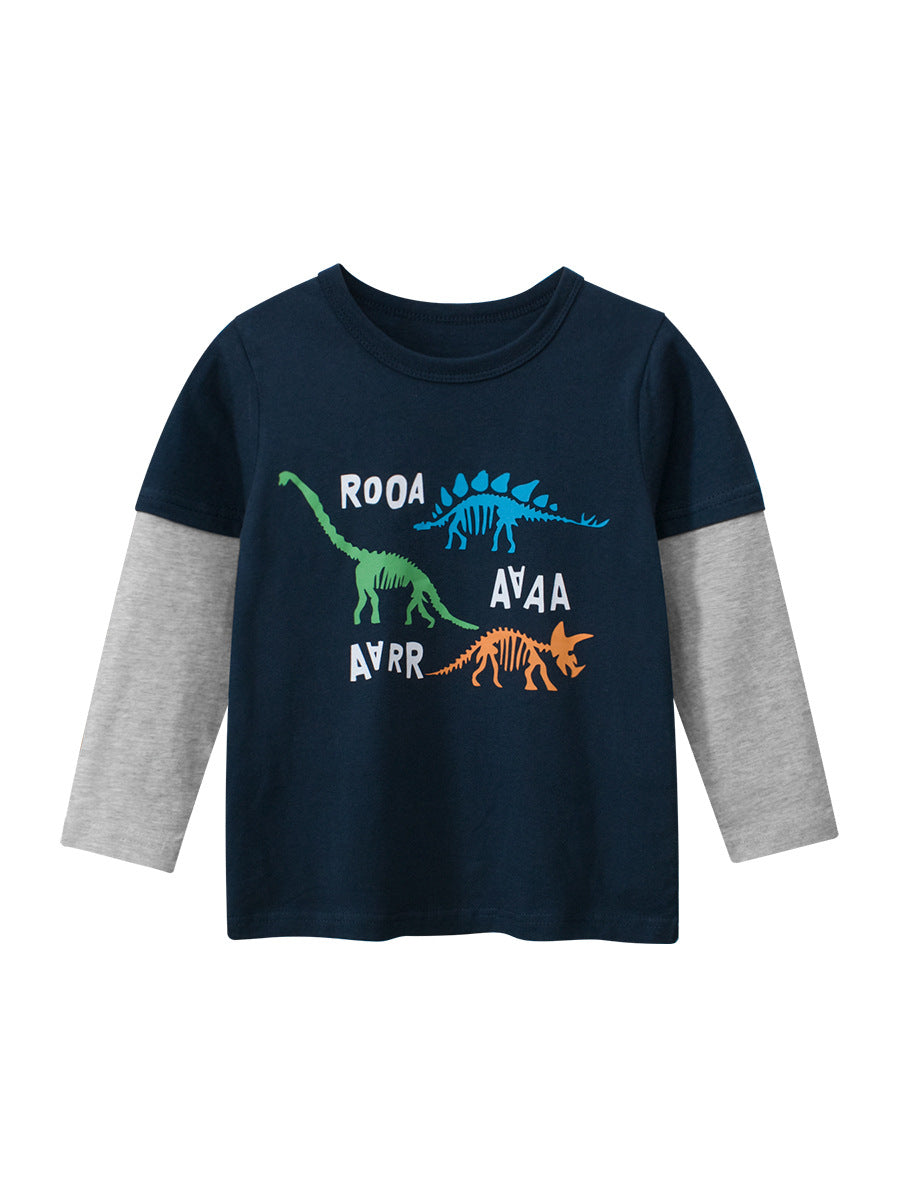 Kids Toddler Boys Casual Cute Alphabet Dinosaur Print Long Sleeve T-Shirt