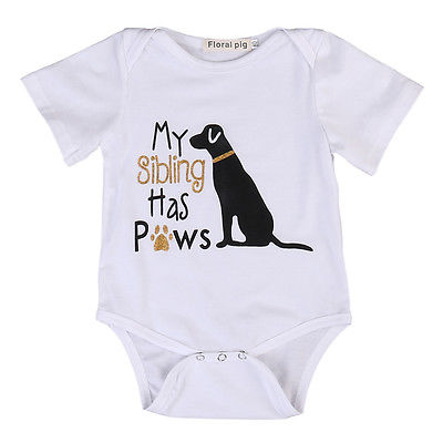 Baby Basic Cartoon Puppy Letter Pattern Round Neck Short Sleeve Loose Romper
