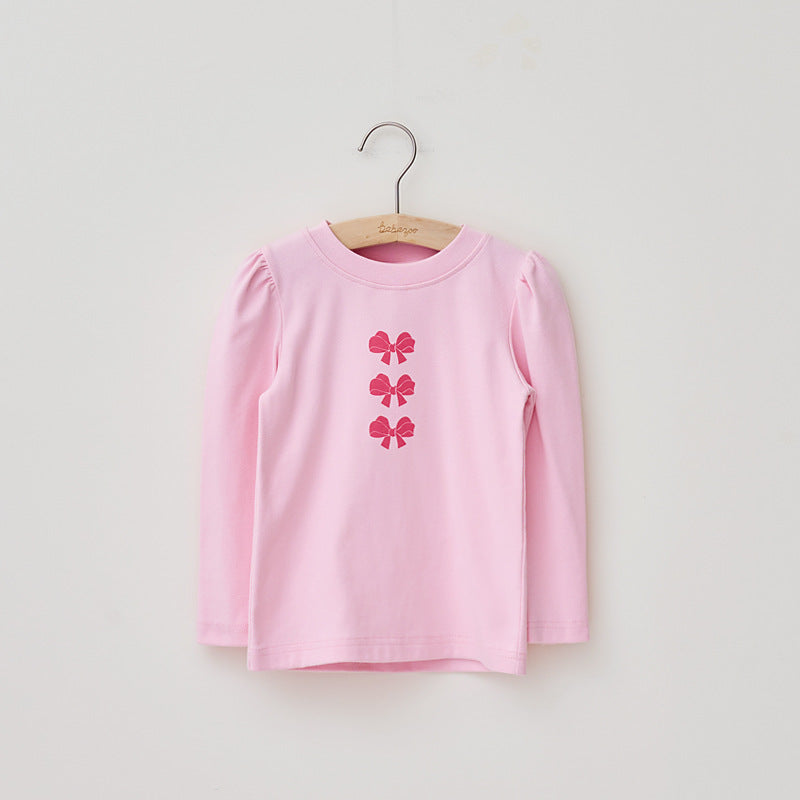 Girls Casual Bow Printed Long Sleeve T-Shirt