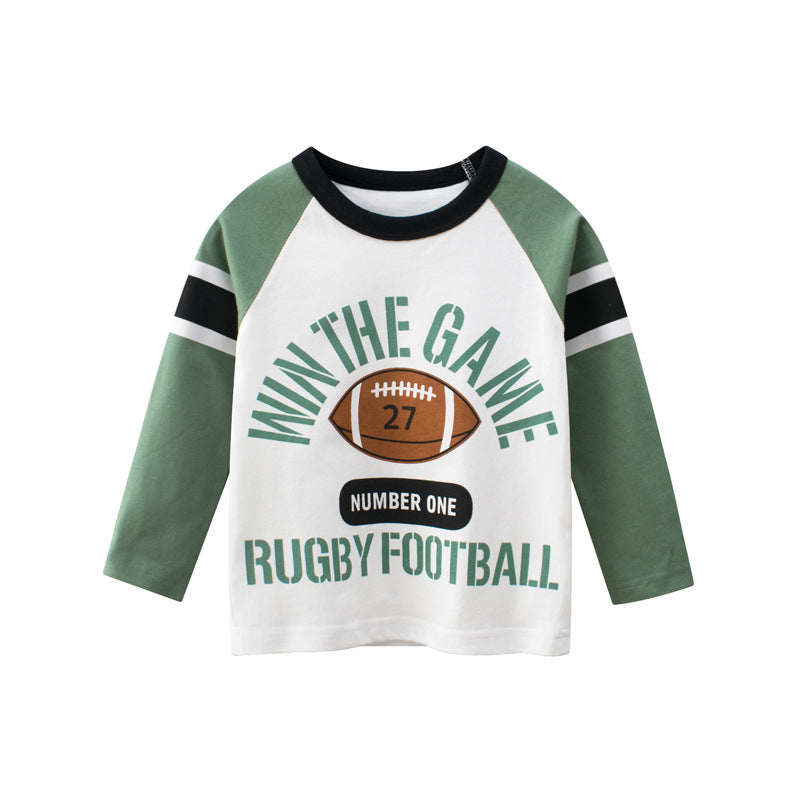 Kids Toddler Boys Casual Cute Alphabet Rugby Print Long Sleeve T-Shirt