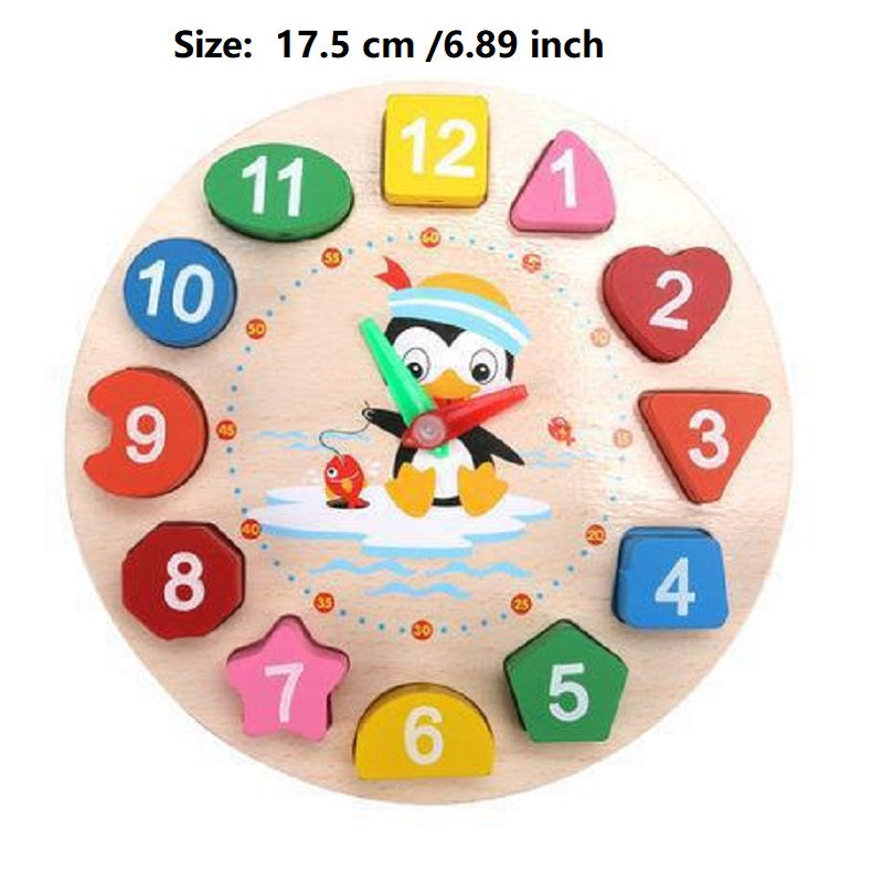 Wooden Clock Puzzle Cartoon Animal Shape Tangram Cognitive Digital Clock Kids Early Educational Threading Assembly Toy