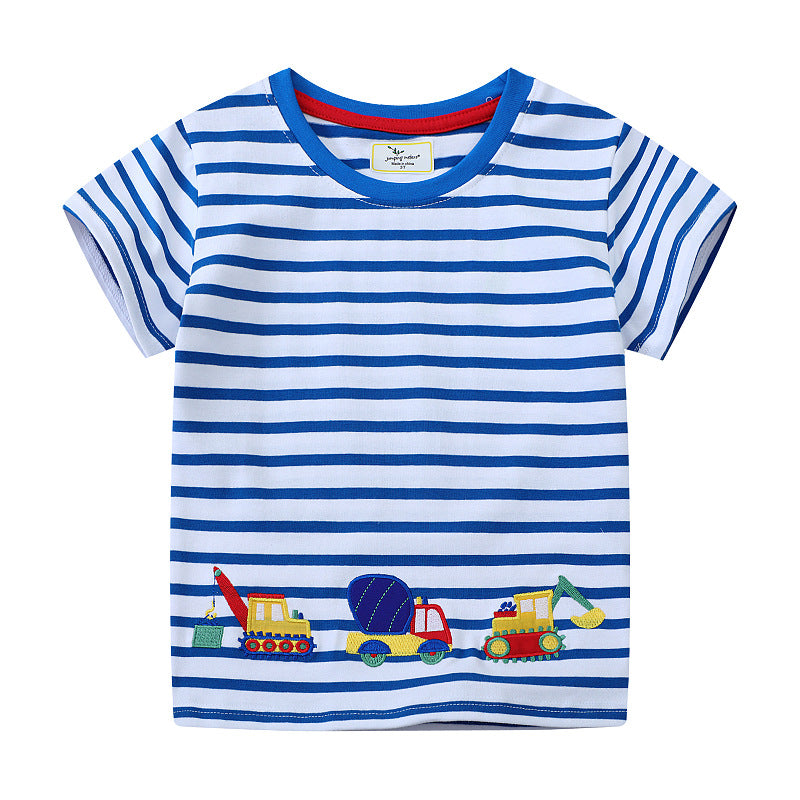 Kids Toddler Boys Casual Cute Car Stripe Short Sleeve T-Shirt