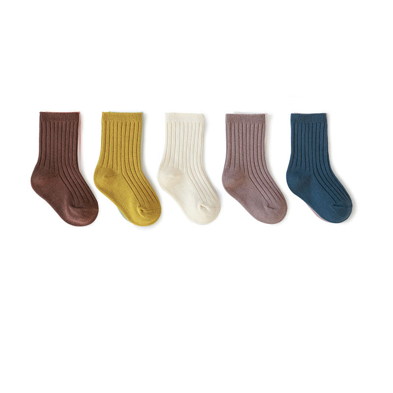 5pairs/set Kids Basic Solid Color Socks