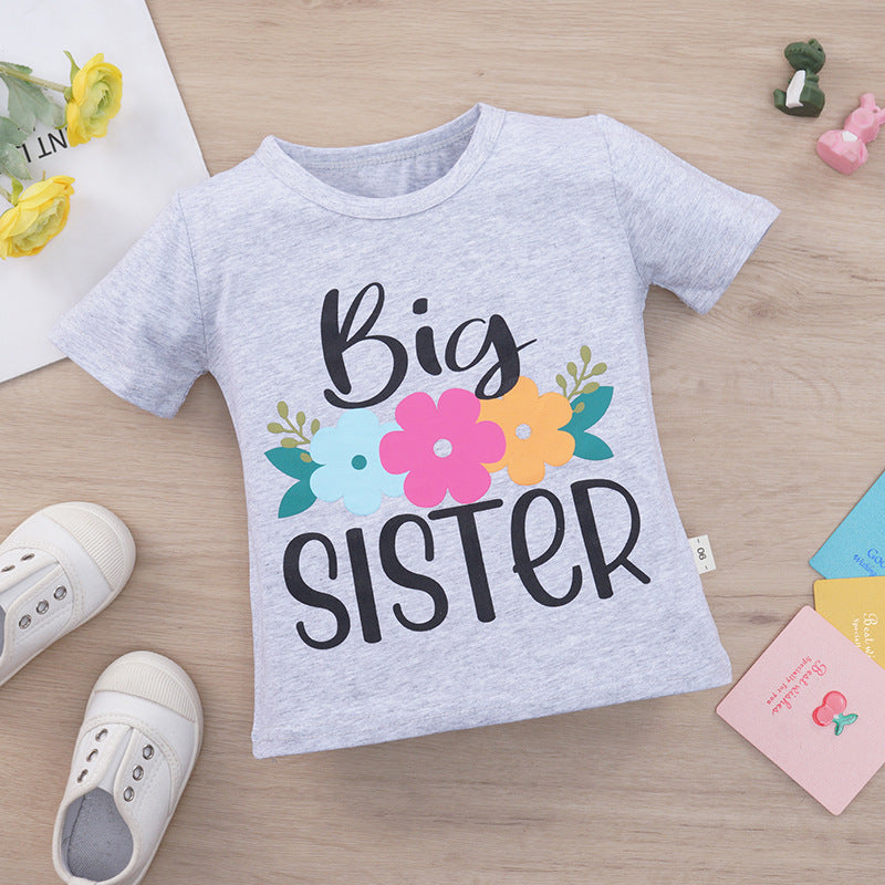 Children Kids Baby Fashion Girls Patchwork Letter Sister T-Shirt