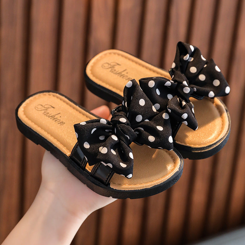 Children Kids Toddlers Girls Soft Bottom Bow Slippers