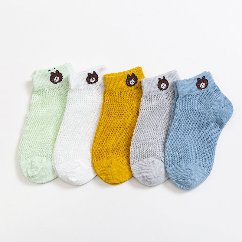 5pairs/set Kids Basic Color Blocking Breathable Socks