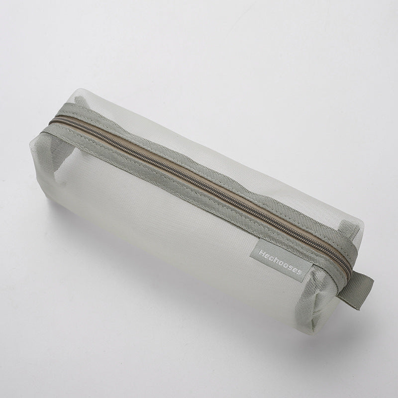 Fashion Simple Solid Color Transparent Thickened Mesh Large Capacity Pencil Bag