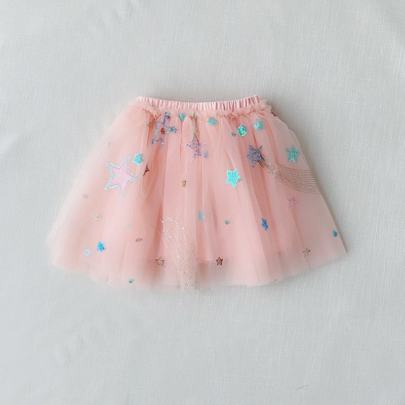Kids Toddler Girls Simple Sequin Star Mesh Tutu Skirt