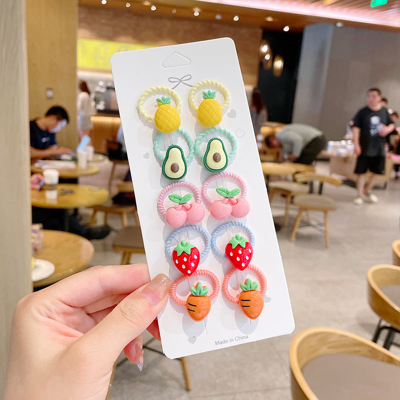 10pcs/set Girls Cute Cartoon Fruit Mini Elastic Hair Band