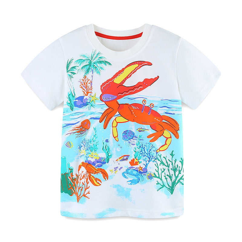 Kids Toddler Boys Casual Cute Cartoon Print Short Sleeve Round Neck T-Shirt
