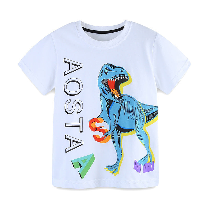 Kids Toddler Boys Casual Cute Cartoon Print Short Sleeve Round Neck T-Shirt