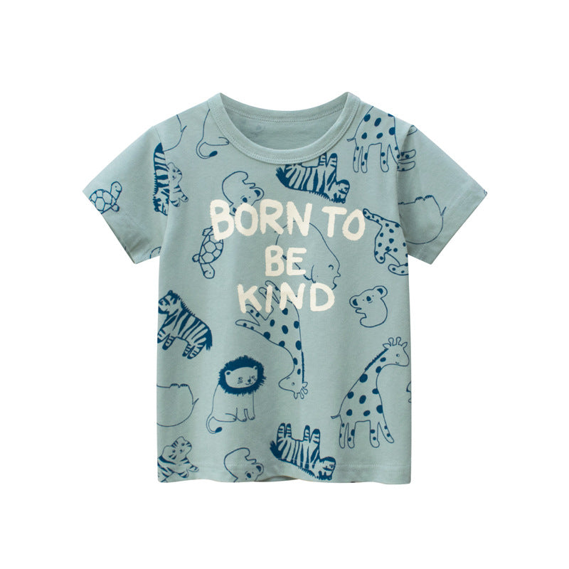 Kids Boys Casual Cartoon Animal All Over Print Round Neck Short Sleeve Basic T-shirt