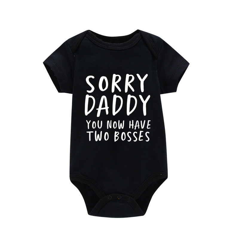 Baby Basic Letter Pattern Round Neck Short Sleeve Romper