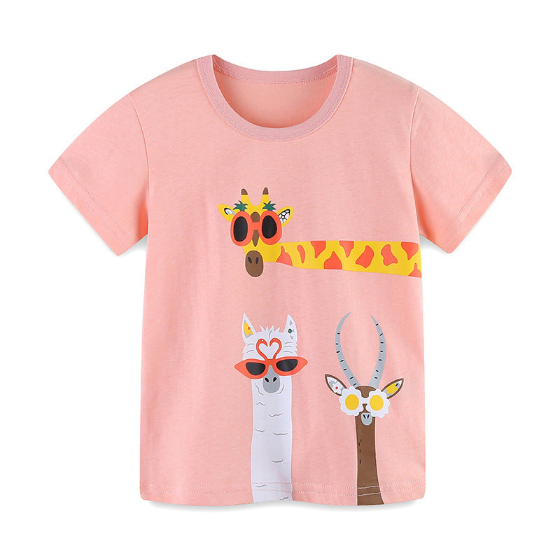 Kids Toddler Boys Girls Casual Cute Cartoon Print Short Sleeve Round Neck T-Shirt