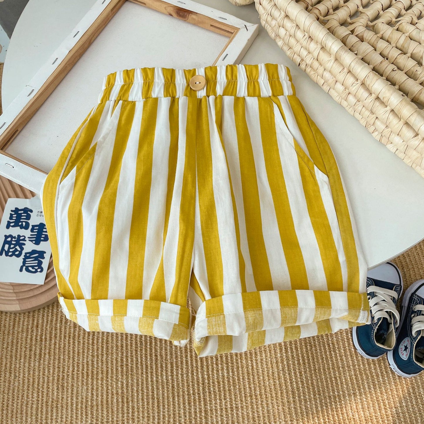 Kids Casual Color Blocking Elastic Waist Stripe Loose Shorts