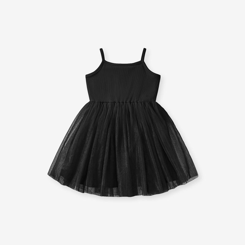 Kids Toddler Girls Casual Cute Solid Color Mesh Strap Dress