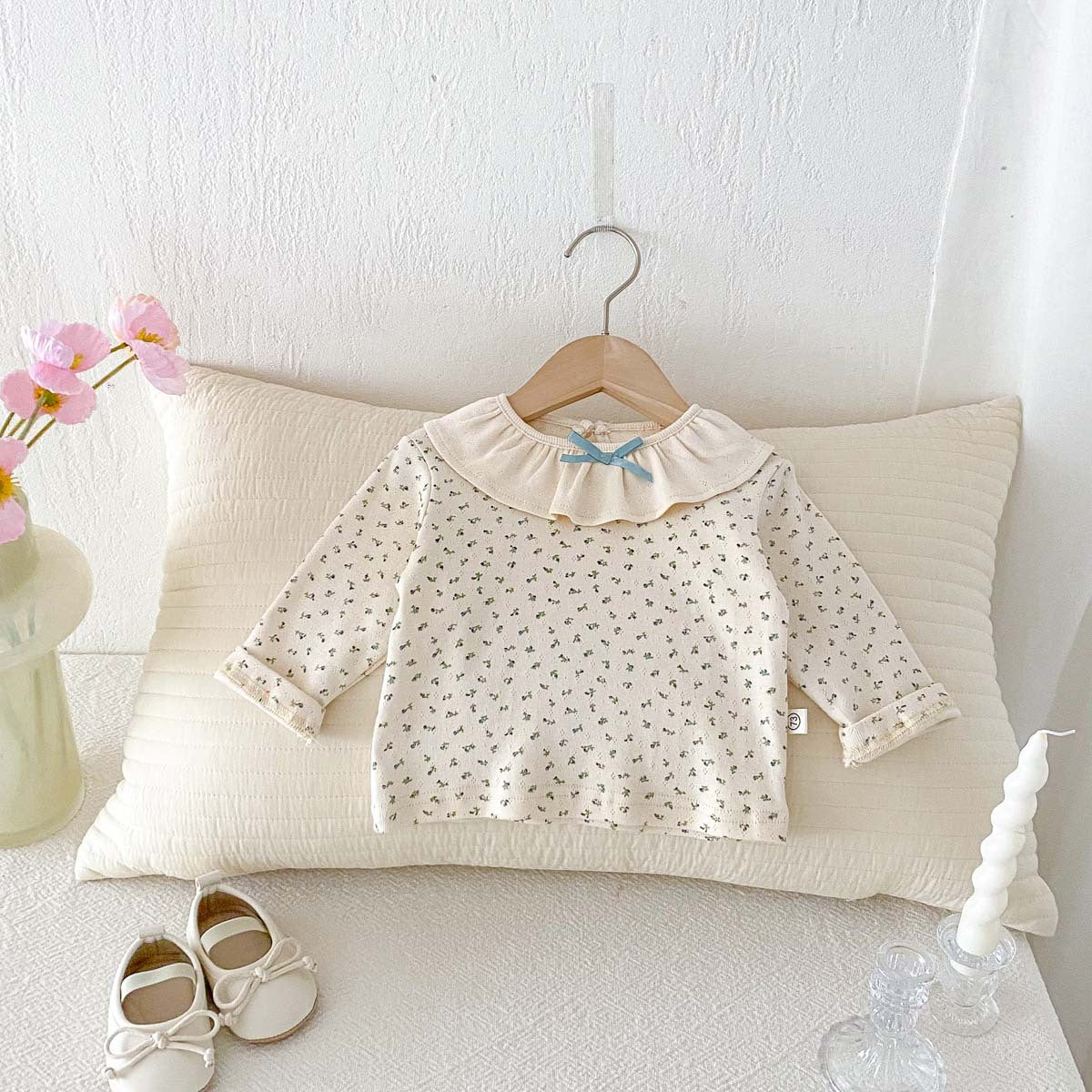 Kids Baby Girls Tiny Flower Long Sleeve Ruffled Top