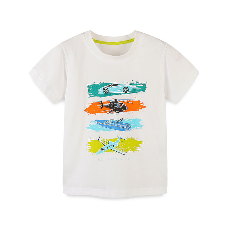 Kids Toddler Boys Casual Cute Cartoon Car Print Short Sleeve Round Neck T-Shirt
