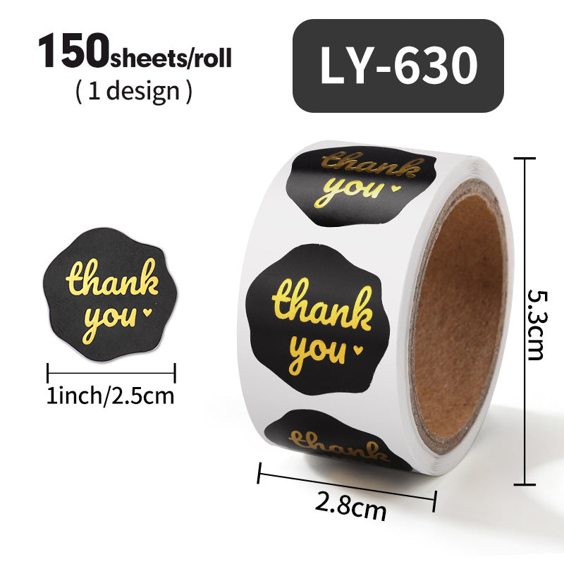 150/Roll Bronzing Thank You Gift Box Packaging Decorative Sticker
