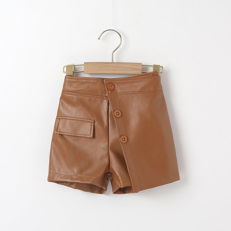 Children Kids Toddlers Girls Casual Pu Shorts