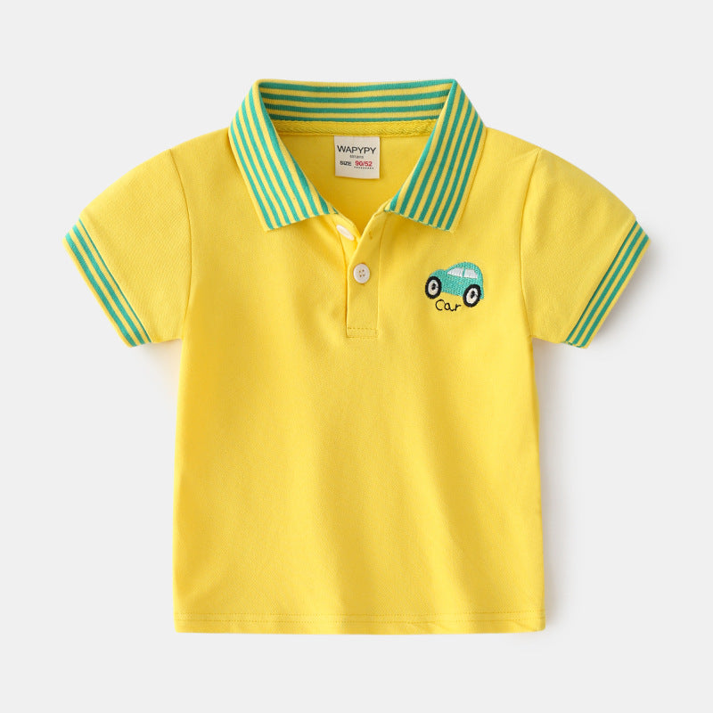 Children Kids Baby Fashion Boys Short Sleeve Cartoon Car Print Lapel Casual Basic T-Shirt