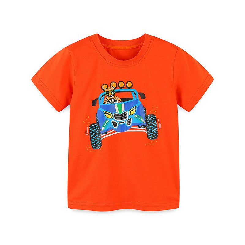Kids Toddler Boys Casual Cute Cartoon Print Short Sleeve Round Neck T-Shirt