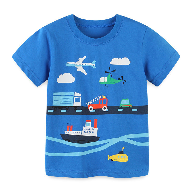 Kids Toddler Boys Casual Cartoon Print Short Sleeve Round Neck T-Shirt
